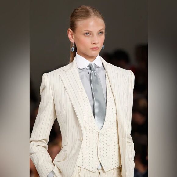 Ralph Lauren~ Collection Spring 12 Cream Pinstripe Wool Blend Crepe Casey Blazer - Picture 5 of 16